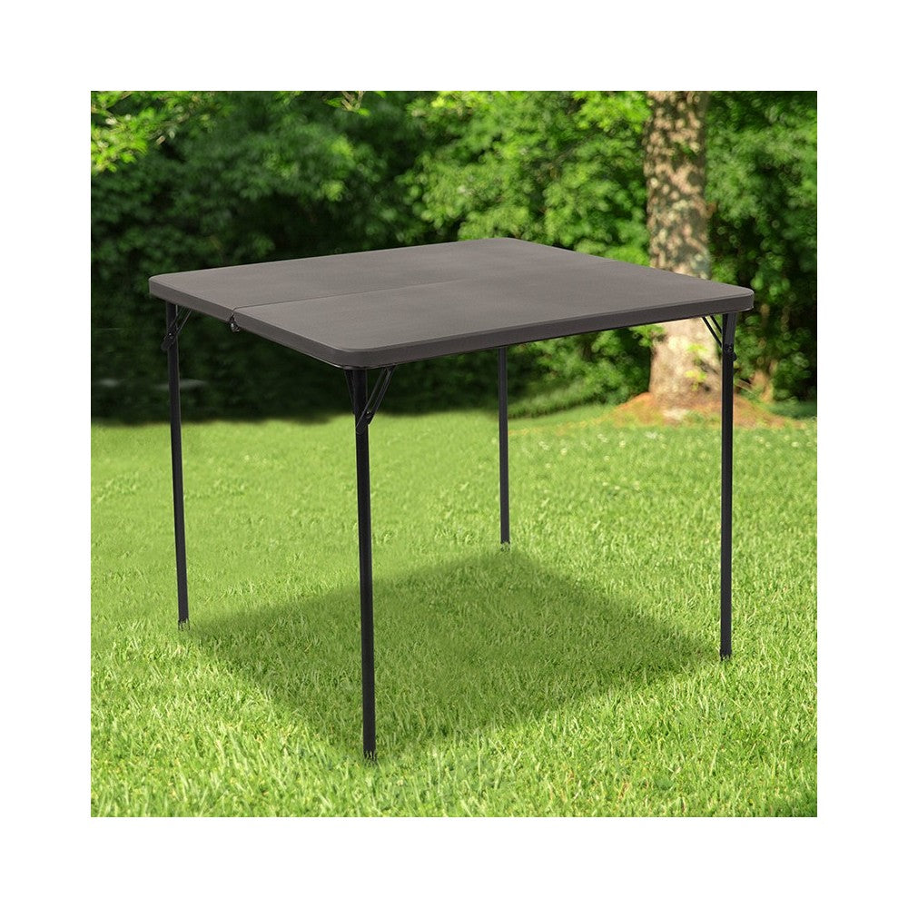 2.83-Foot Square Bi-Fold Dark Gray Plastic Folding Table with Carrying Handle