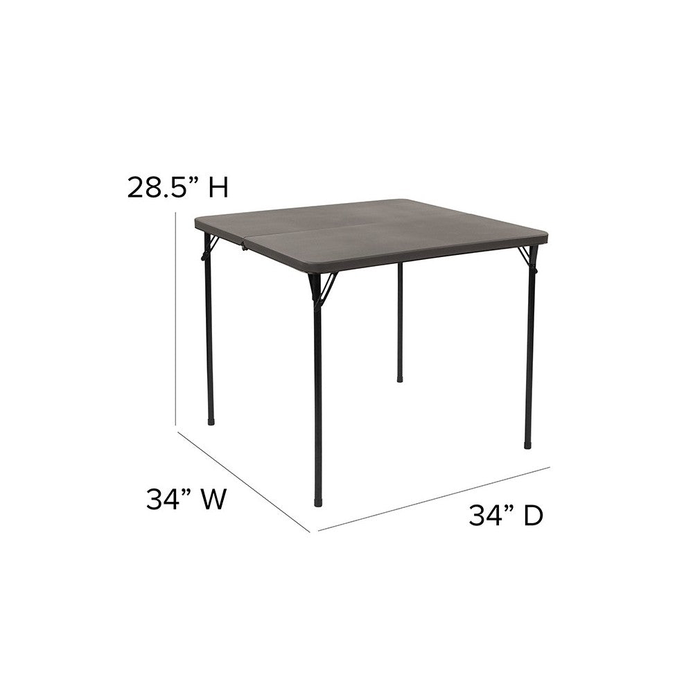 2.83-Foot Square Bi-Fold Dark Gray Plastic Folding Table with Carrying Handle