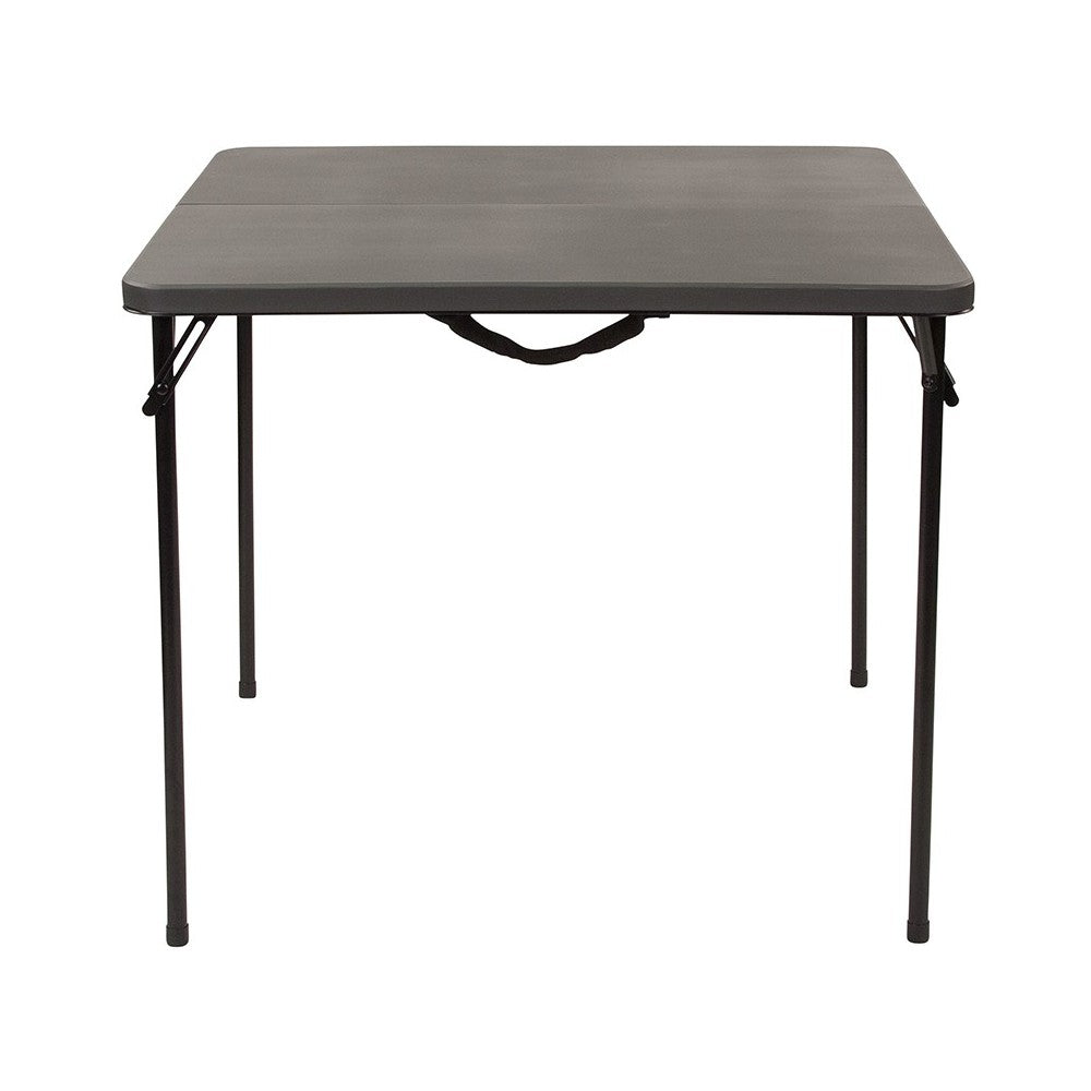 2.83-Foot Square Bi-Fold Dark Gray Plastic Folding Table with Carrying Handle