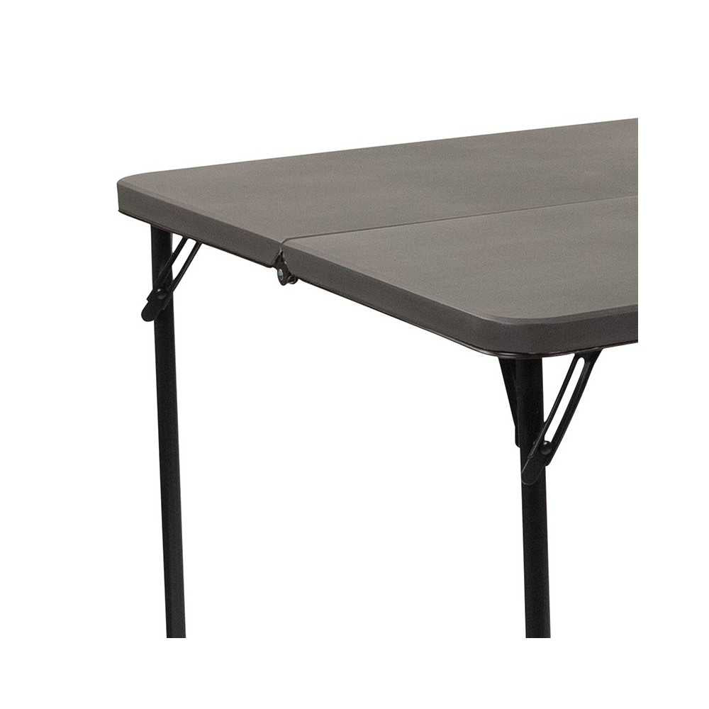 2.83-Foot Square Bi-Fold Dark Gray Plastic Folding Table with Carrying Handle