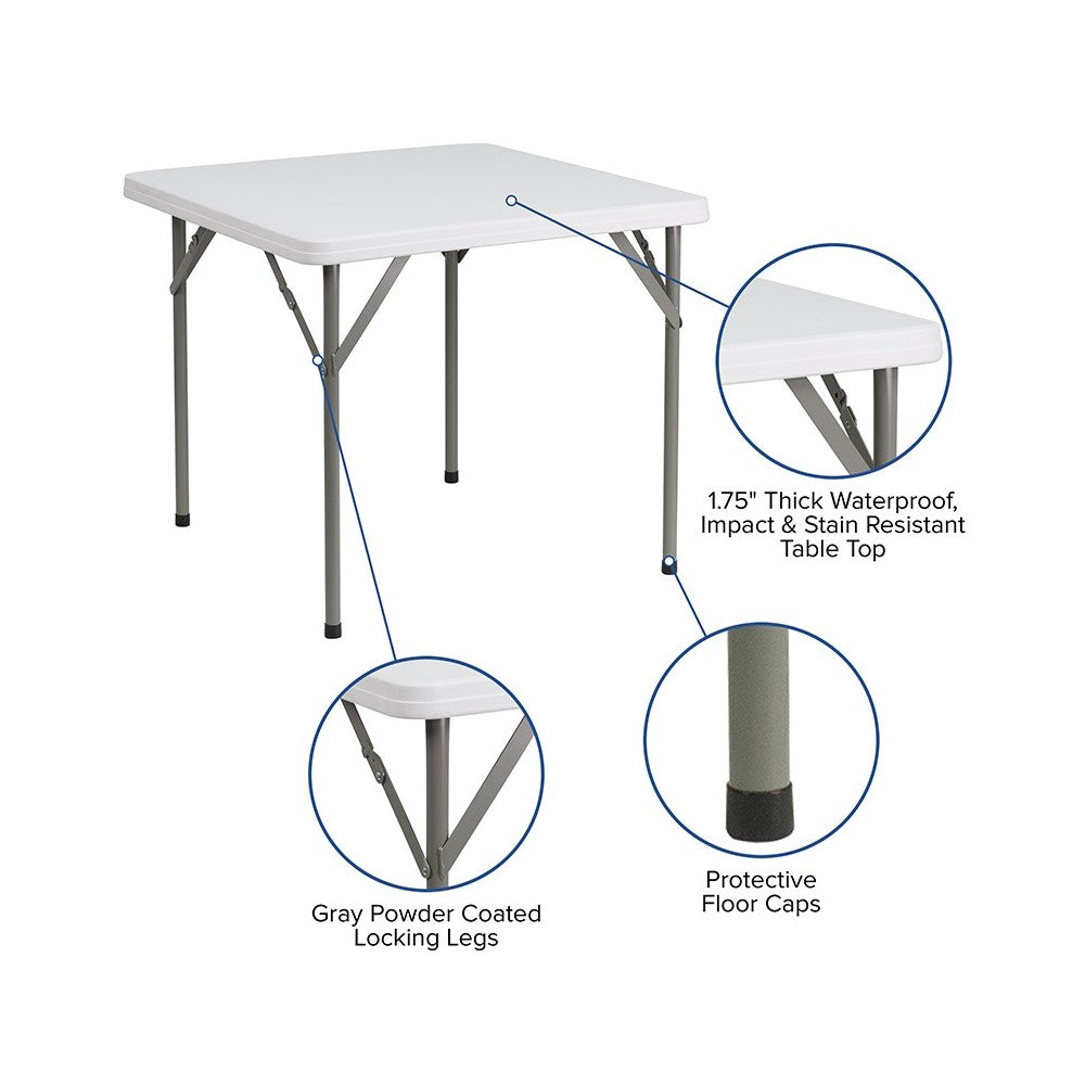 2.85-Foot Square Granite White Plastic Folding Table