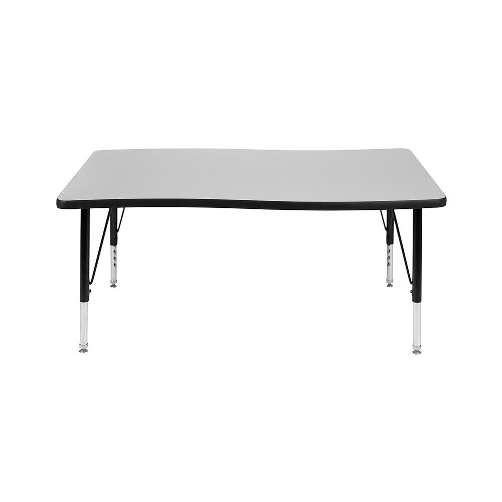 28"W x 47.5"L Rectangular Wave Collaborative Gray Thermal Laminate Activity Table - Height Adjustable Short Legs