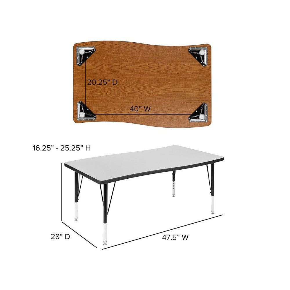 28"W x 47.5"L Rectangular Wave Collaborative Gray Thermal Laminate Activity Table - Height Adjustable Short Legs