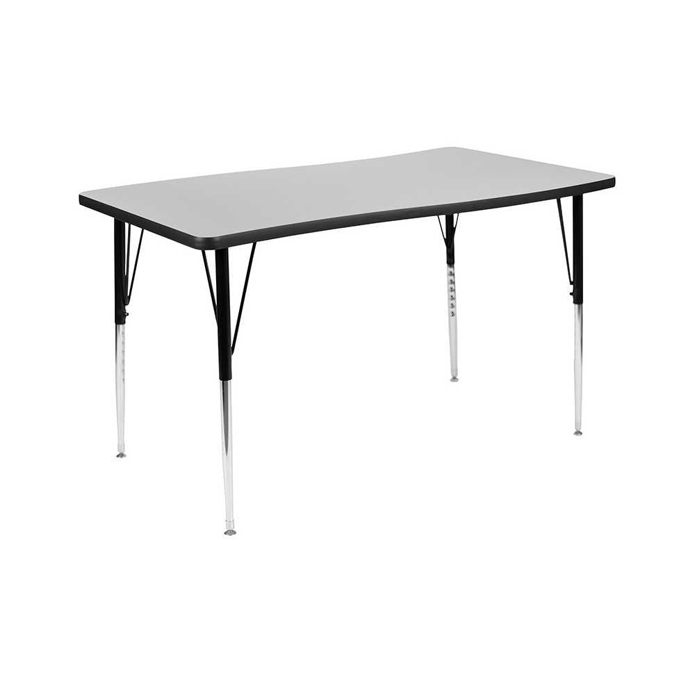 28"W x 47.5"L Rectangular Wave Collaborative Gray Thermal Laminate Activity Table - Standard Height Adjustable Legs