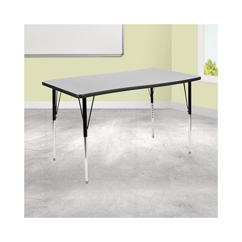 28"W x 47.5"L Rectangular Wave Collaborative Gray Thermal Laminate Activity Table - Standard Height Adjustable Legs