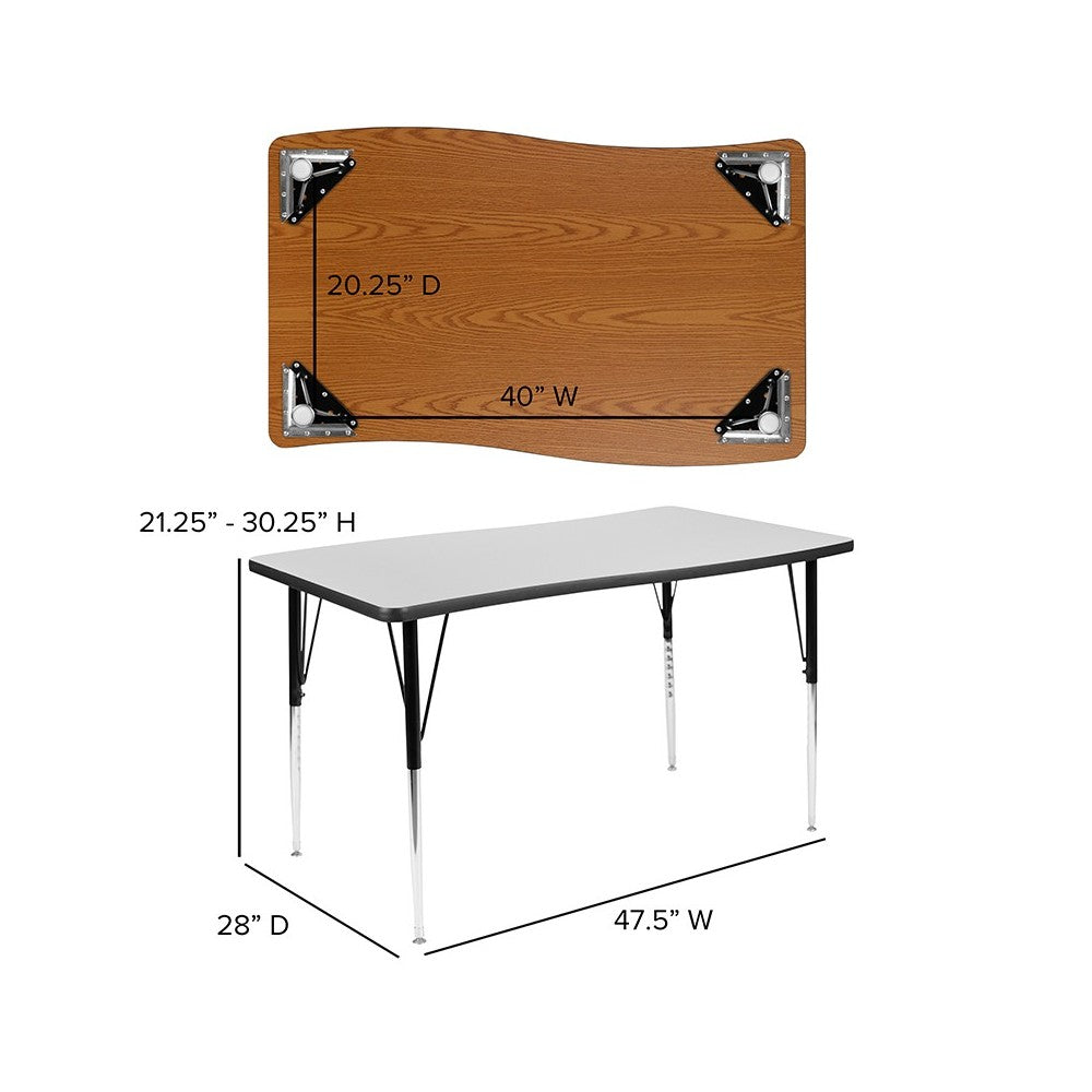 28"W x 47.5"L Rectangular Wave Collaborative Gray Thermal Laminate Activity Table - Standard Height Adjustable Legs