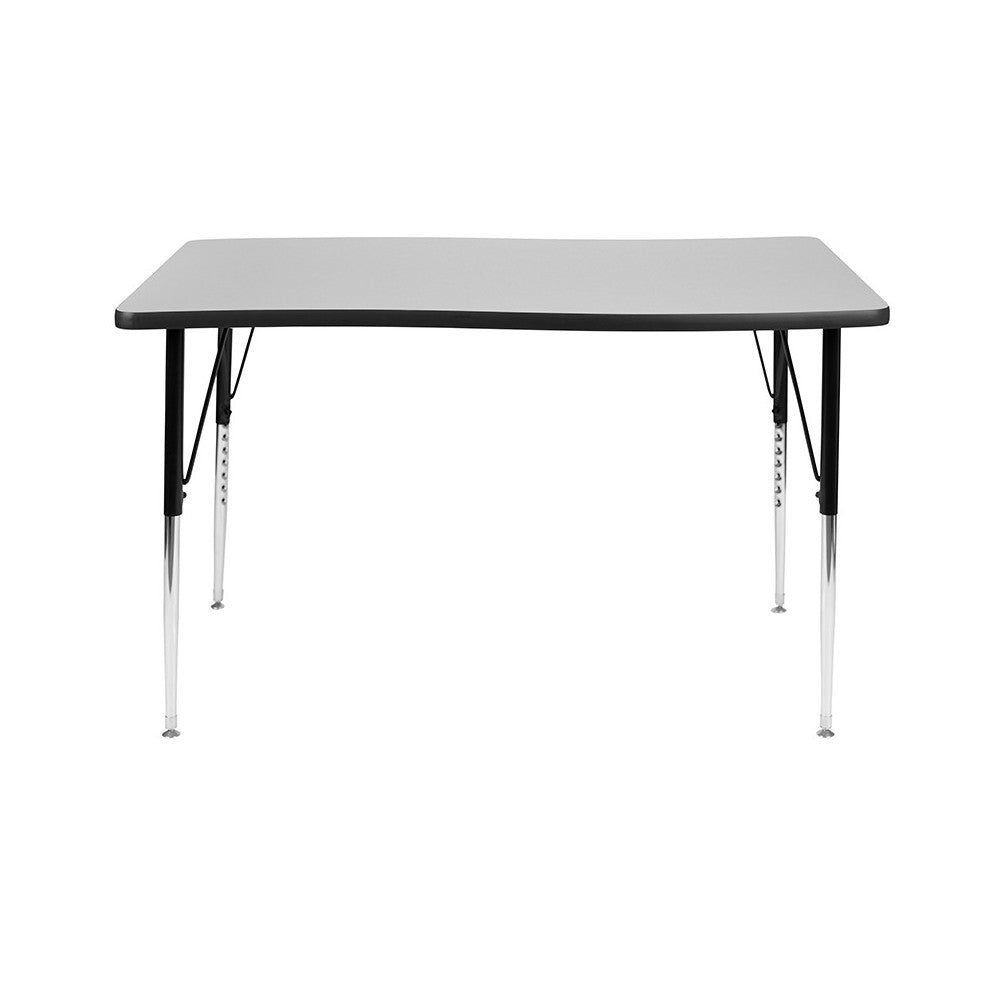 28"W x 47.5"L Rectangular Wave Collaborative Gray Thermal Laminate Activity Table - Standard Height Adjustable Legs