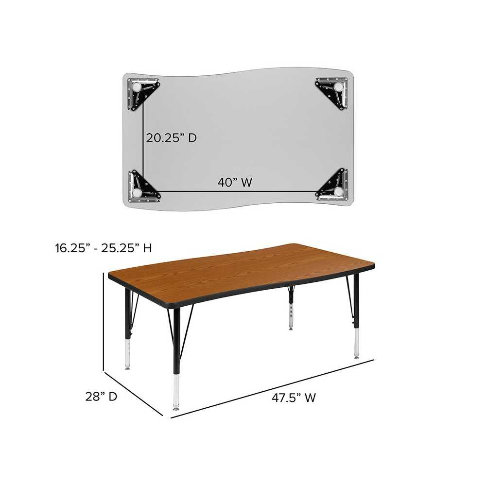 28"W x 47.5"L Rectangular Wave Collaborative Oak Thermal Laminate Activity Table - Height Adjustable Short Legs