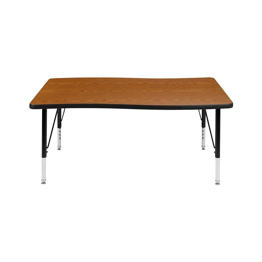 28"W x 47.5"L Rectangular Wave Collaborative Oak Thermal Laminate Activity Table - Height Adjustable Short Legs