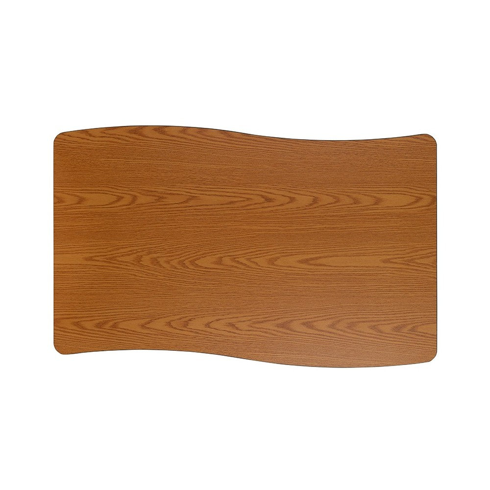 28"W x 47.5"L Rectangular Wave Collaborative Oak Thermal Laminate Activity Table - Height Adjustable Short Legs