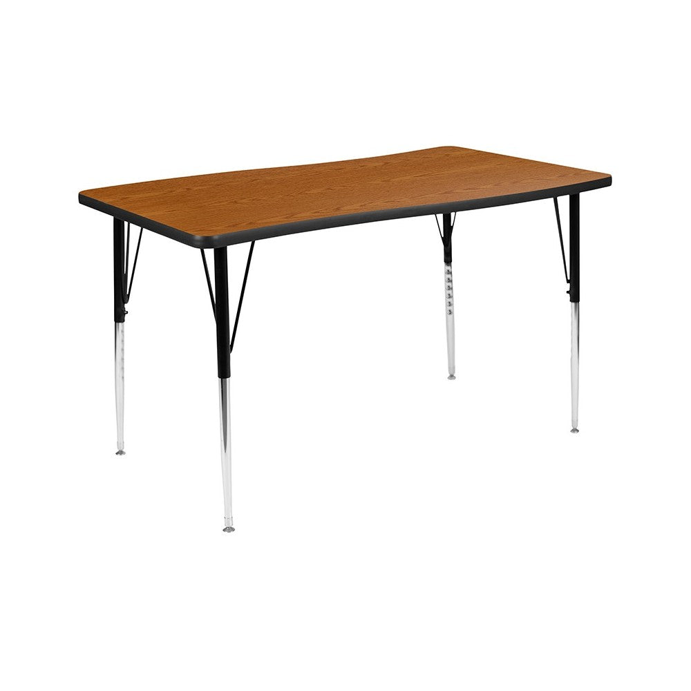 28"W x 47.5"L Rectangular Wave Collaborative Oak Thermal Laminate Activity Table - Standard Height Adjustable Legs