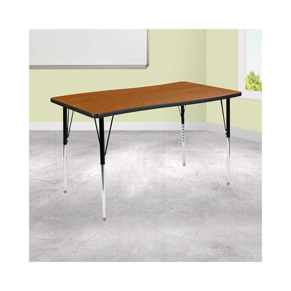 28"W x 47.5"L Rectangular Wave Collaborative Oak Thermal Laminate Activity Table - Standard Height Adjustable Legs