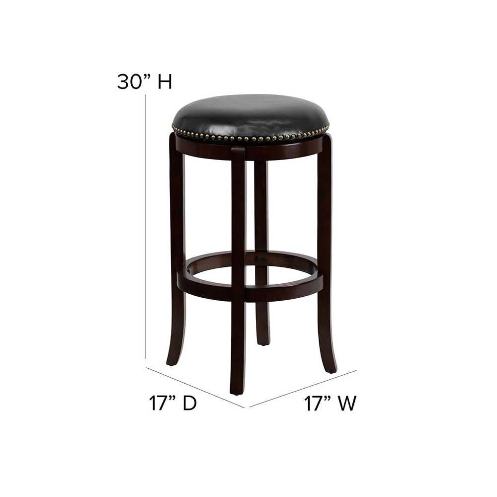 29'' High Backless Cappuccino Wood Barstool with Black LeatherSoft Swivel Seat