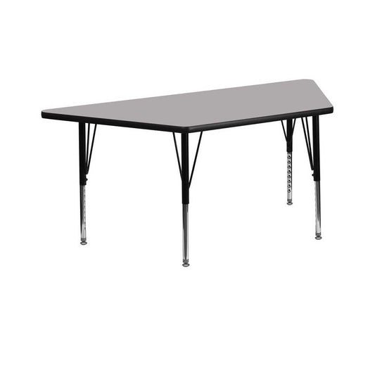 29''W x 57''L Trapezoid Gray HP Laminate Activity Table - Height Adjustable Short Legs