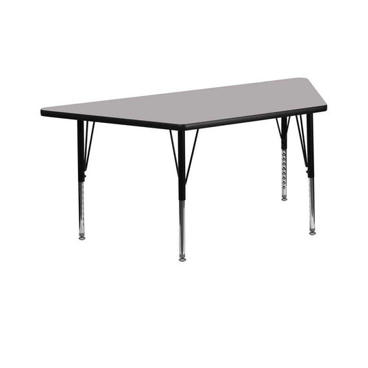 29''W x 57''L Trapezoid Gray Thermal Laminate Activity Table - Height Adjustable Short Legs