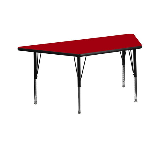 29''W x 57''L Trapezoid Red Thermal Laminate Activity Table - Height Adjustable Short Legs