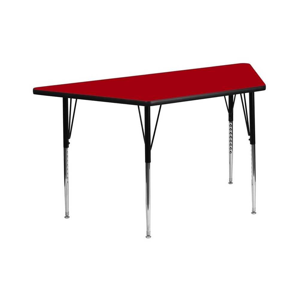 29''W x 57''L Trapezoid Red Thermal Laminate Activity Table - Standard Height Adjustable Legs