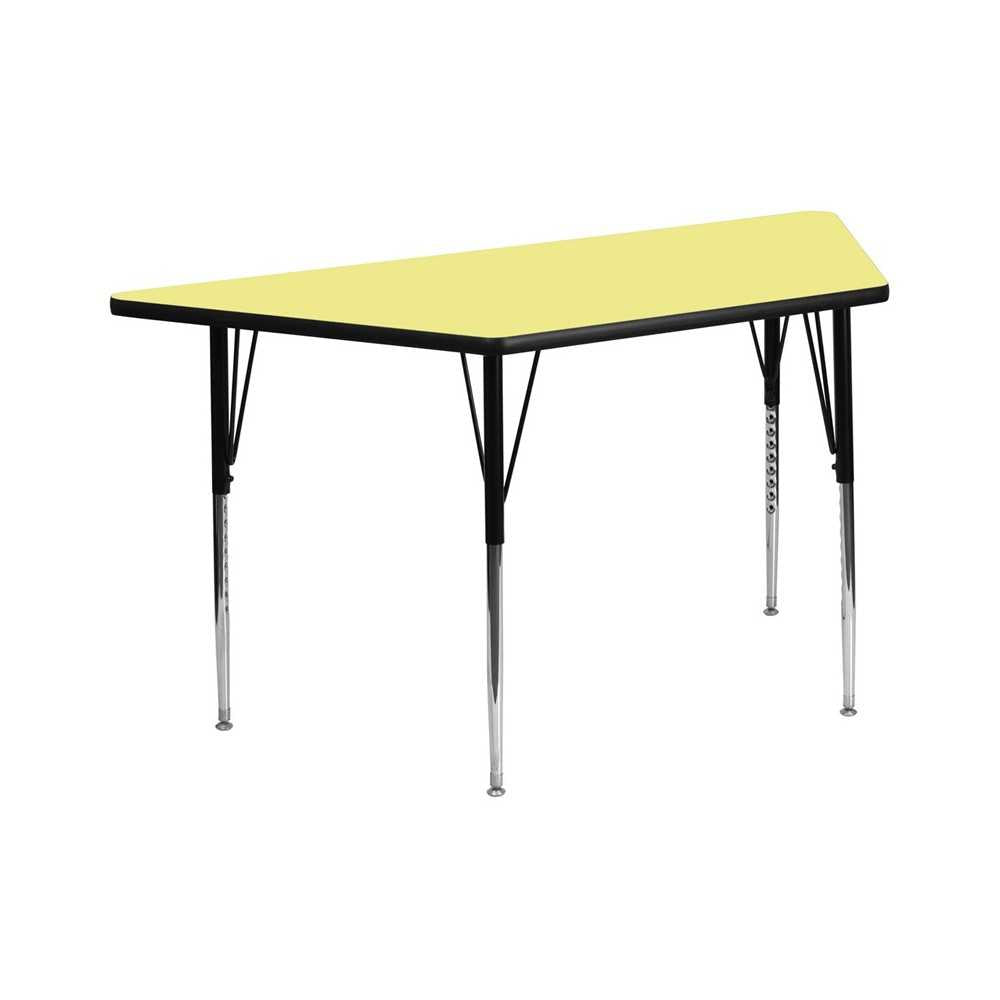 29''W x 57''L Trapezoid Yellow Thermal Laminate Activity Table - Standard Height Adjustable Legs