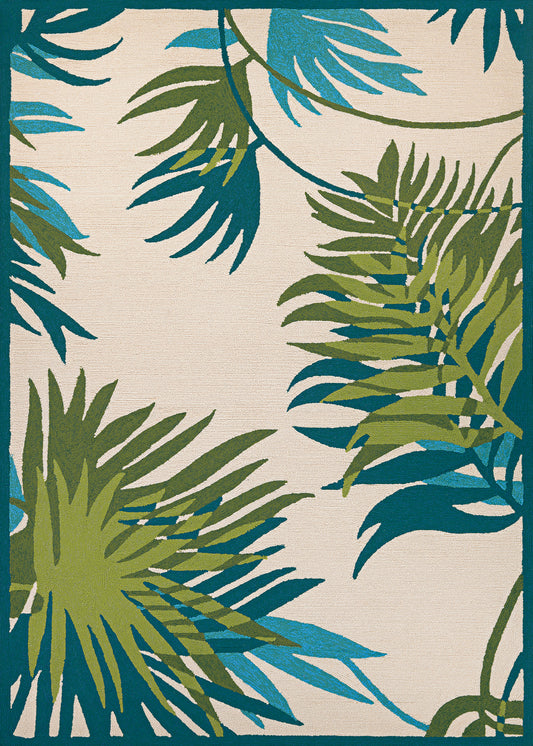 Couristan Covington Jungle Leaves Ivory-Forest Green Rug 5'6" x 8'