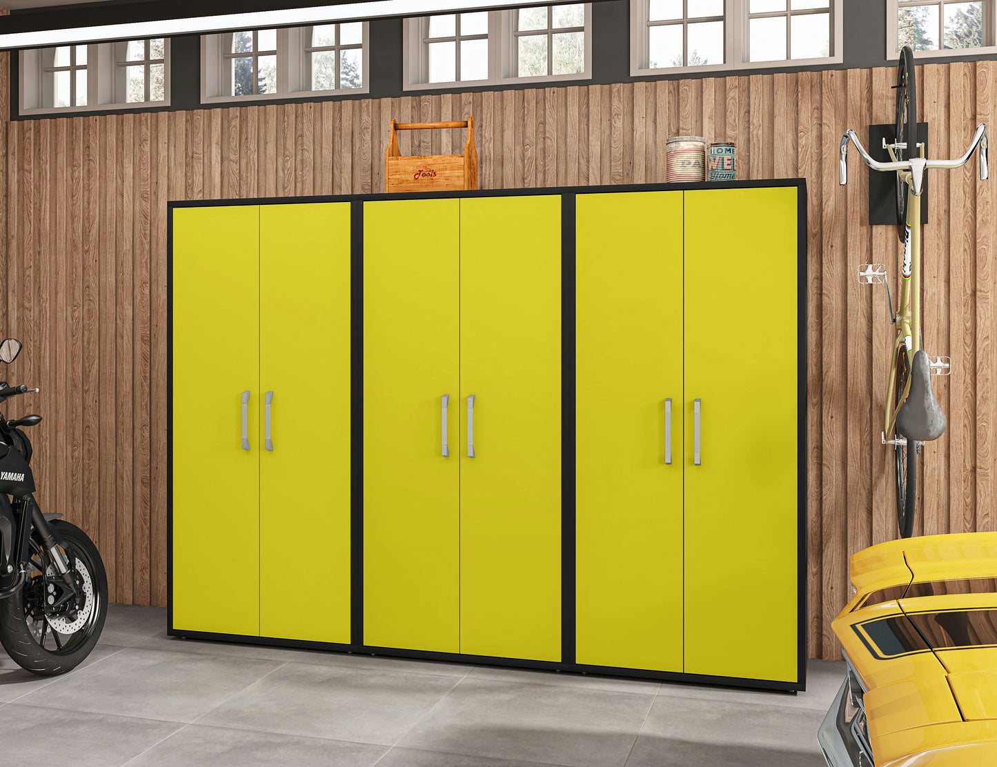 Eiffel Storage Cabinet in Matte Black and Yellow (Set of 3)