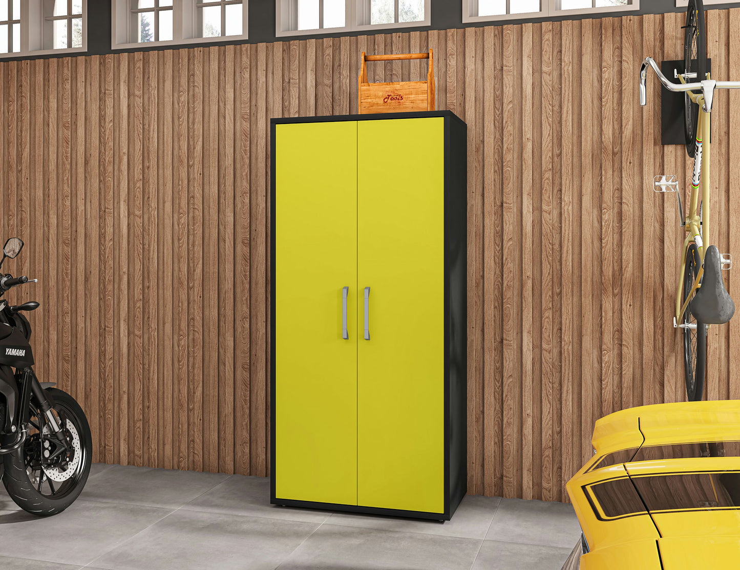 Eiffel Storage Cabinet in Matte Black and Yellow (Set of 3)