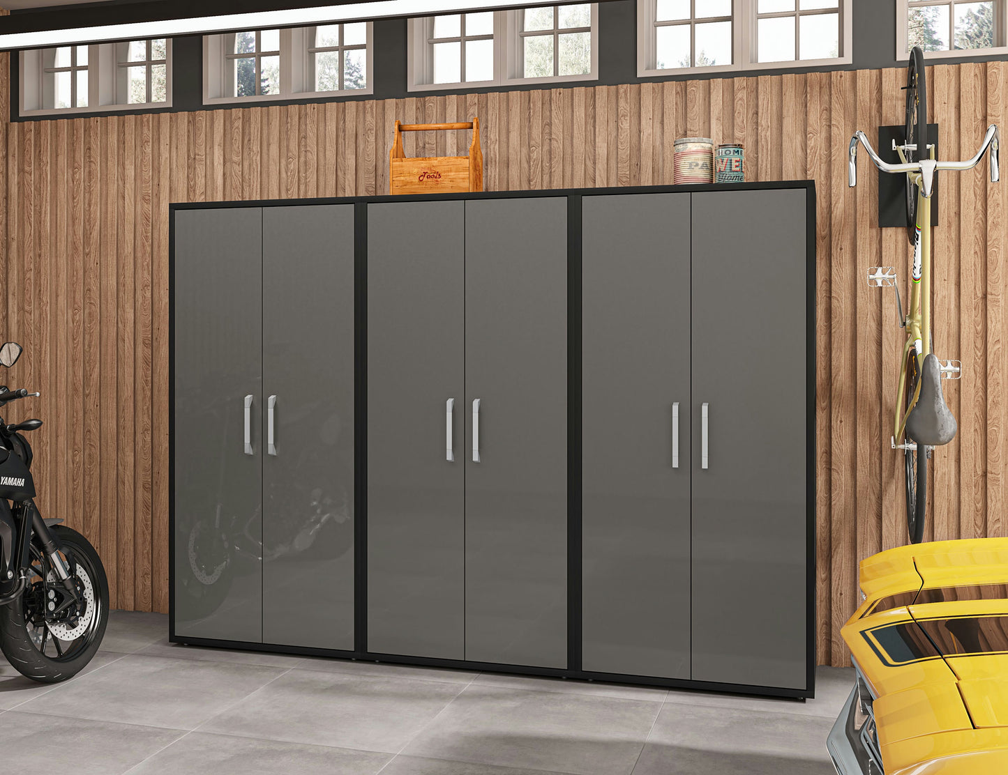 Eiffel Storage Cabinet in Matte Black and Grey (Set of 3)