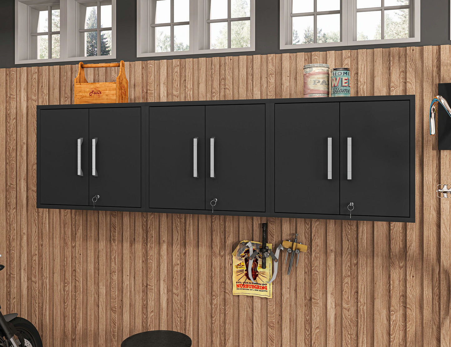 Eiffel Floating Garage Cabinet in Matte Black (Set of 3)