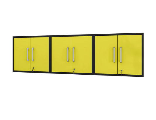 Eiffel Floating Garage Cabinet in Matte Black and Yellow (Set of 3)