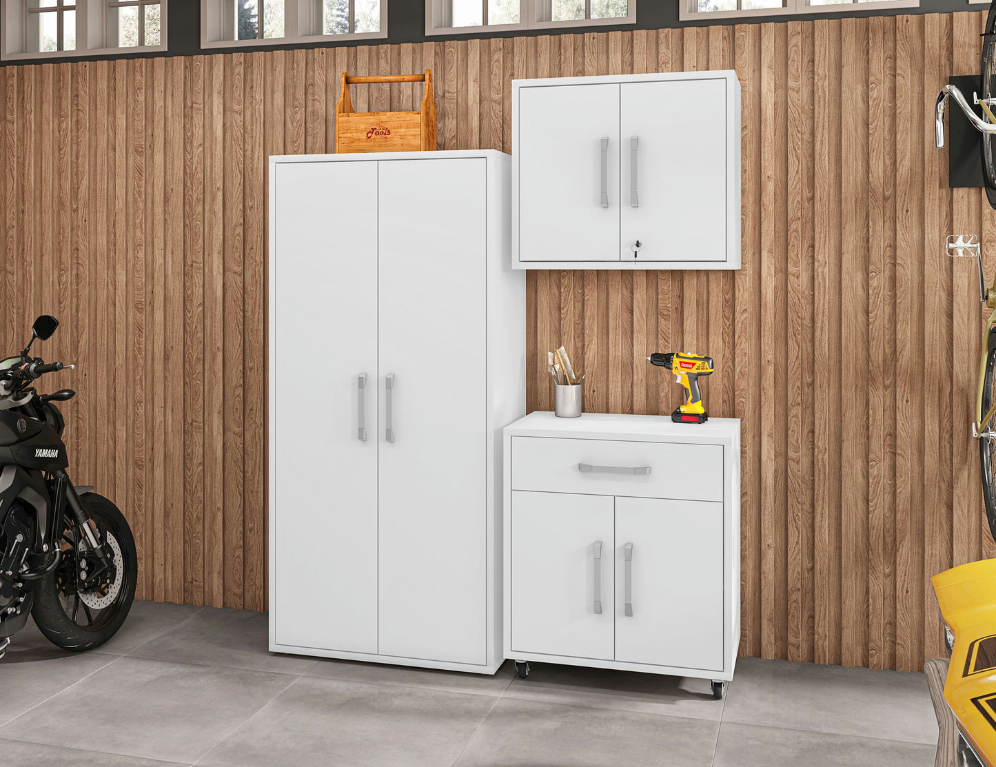 Eiffel 3-Piece Storage Garage Set in White