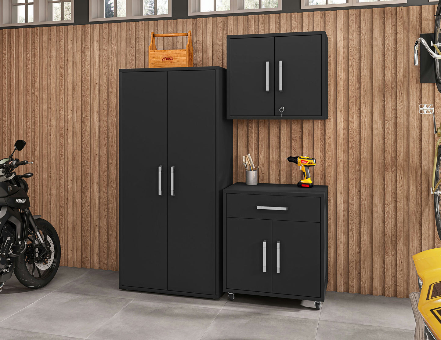 Eiffel 3-Piece Storage Garage Set in Matte Black