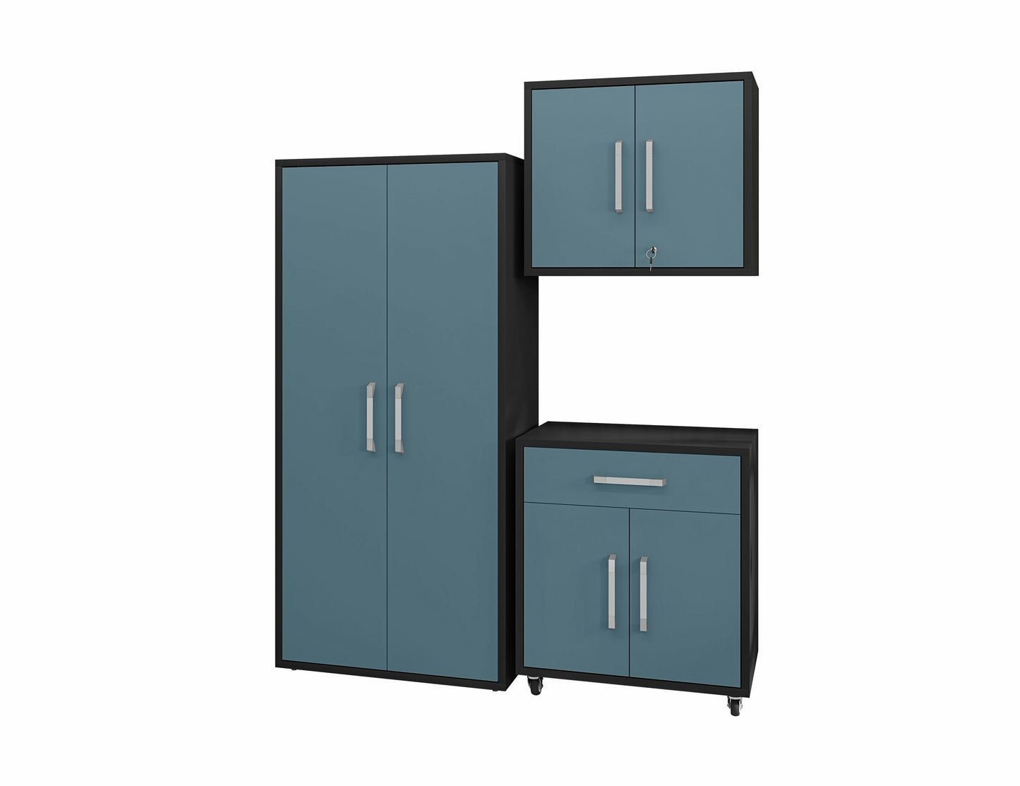 Eiffel 3-Piece Storage Garage Set in Matte Black and Aqua Blue