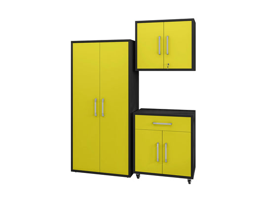 Eiffel 3-Piece Storage Garage Set in Matte Black and Yellow