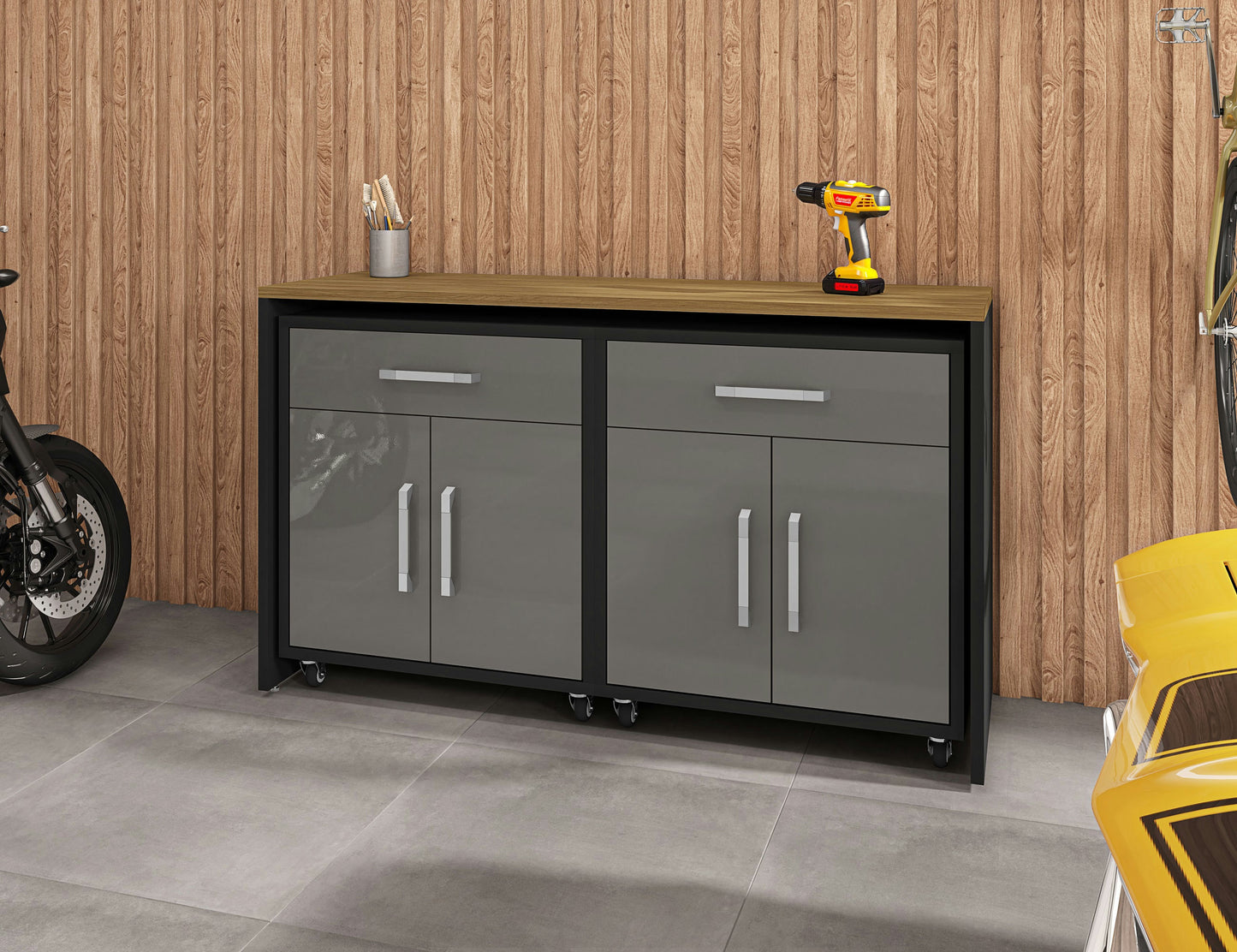 Eiffel Garage Work Station Set of 3 in Matte Black and Grey