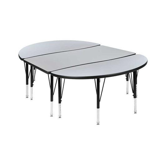 3 Piece 76" Oval Wave Collaborative Gray Thermal Laminate Activity Table Set - Height Adjustable Short Legs