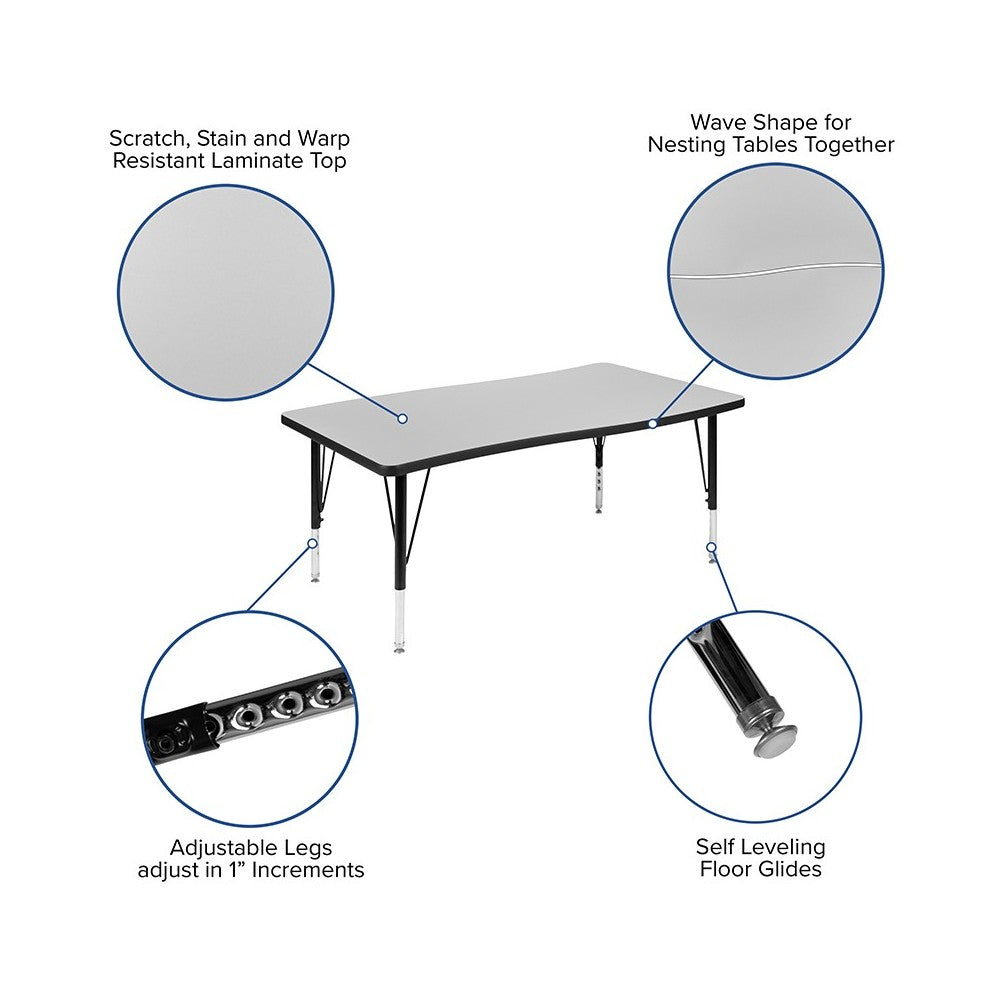 3 Piece 76" Oval Wave Collaborative Gray Thermal Laminate Activity Table Set - Height Adjustable Short Legs