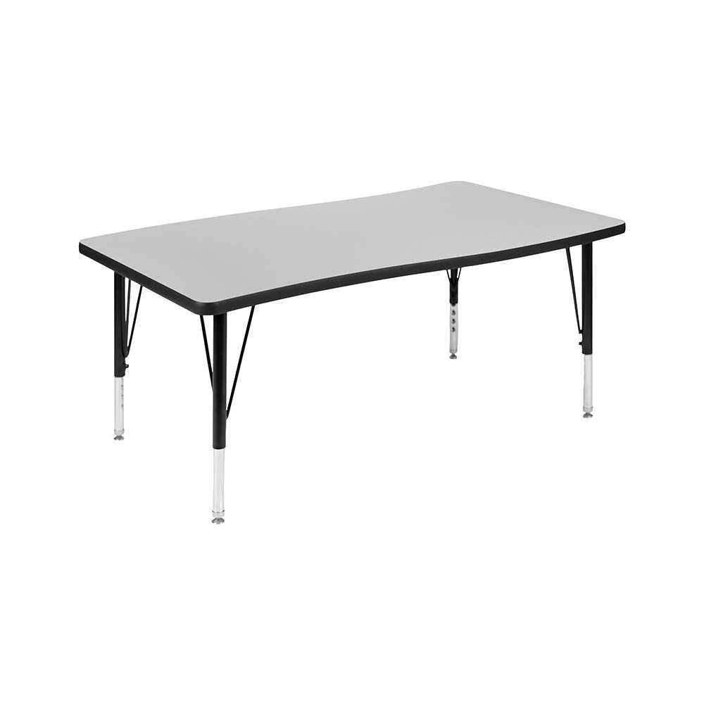 3 Piece 76" Oval Wave Collaborative Gray Thermal Laminate Activity Table Set - Height Adjustable Short Legs