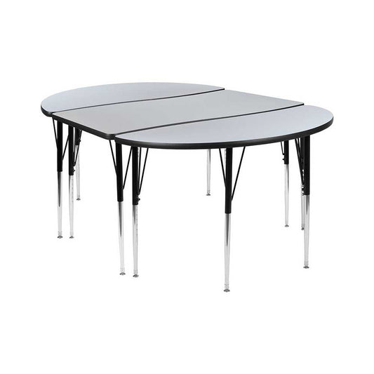 3 Piece 76" Oval Wave Collaborative Gray Thermal Laminate Activity Table Set - Standard Height Adjustable Legs