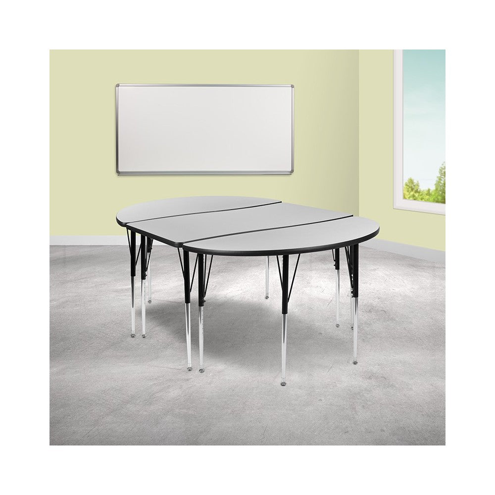 3 Piece 76" Oval Wave Collaborative Gray Thermal Laminate Activity Table Set - Standard Height Adjustable Legs