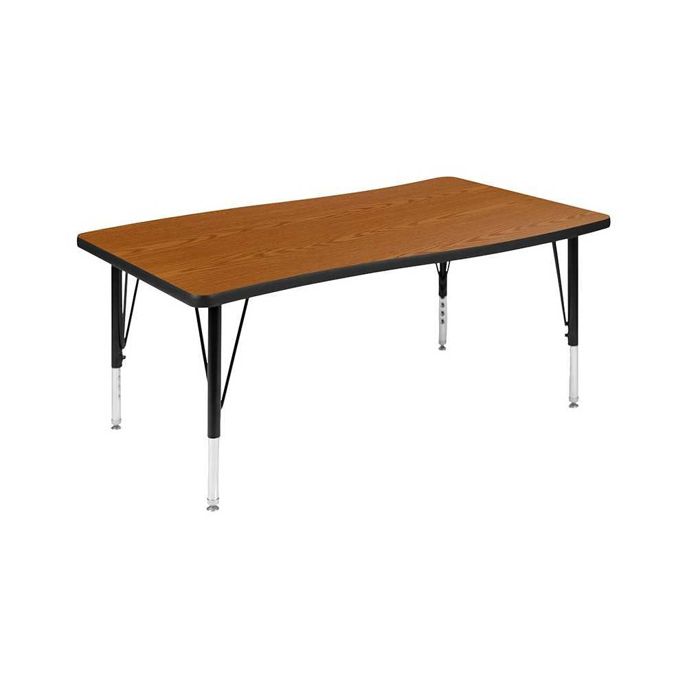 3 Piece 76" Oval Wave Collaborative Oak Thermal Laminate Activity Table Set - Height Adjustable Short Legs