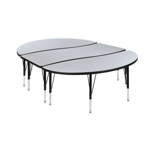 3 Piece 86" Oval Wave Collaborative Gray Thermal Laminate Activity Table Set - Height Adjustable Short Legs