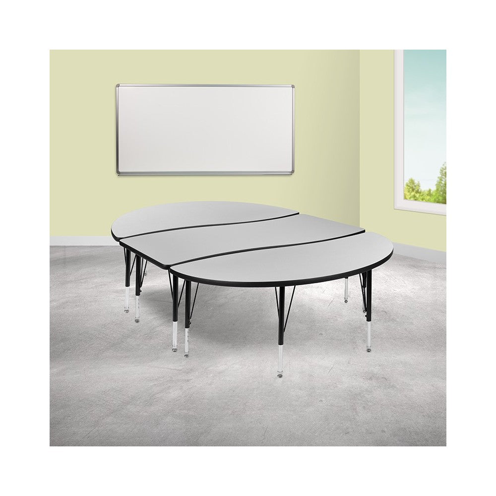 3 Piece 86" Oval Wave Collaborative Gray Thermal Laminate Activity Table Set - Height Adjustable Short Legs