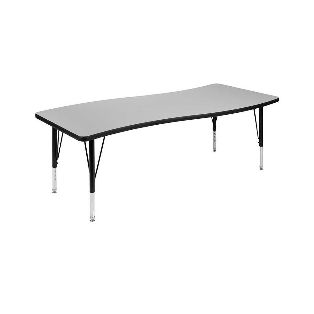 3 Piece 86" Oval Wave Collaborative Gray Thermal Laminate Activity Table Set - Height Adjustable Short Legs