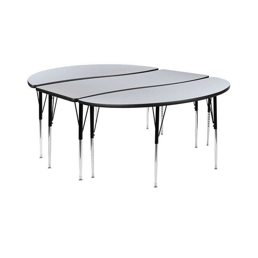 3 Piece 86" Oval Wave Collaborative Gray Thermal Laminate Activity Table Set - Standard Height Adjustable Legs