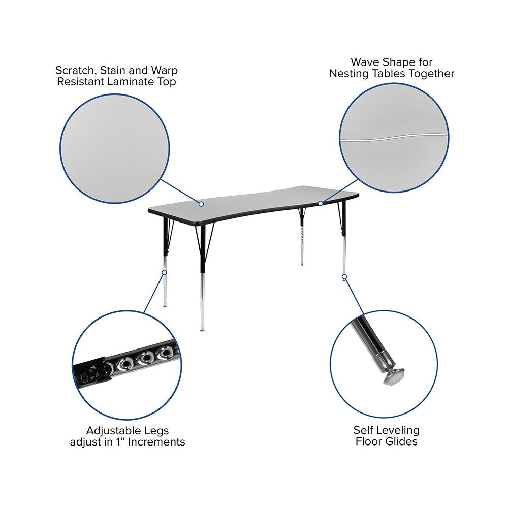 3 Piece 86" Oval Wave Collaborative Gray Thermal Laminate Activity Table Set - Standard Height Adjustable Legs