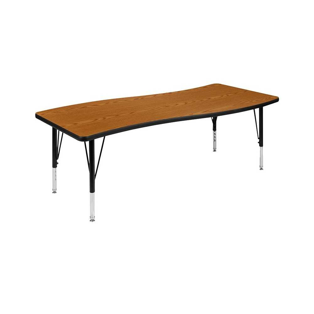 3 Piece 86" Oval Wave Collaborative Oak Thermal Laminate Activity Table Set - Height Adjustable Short Legs