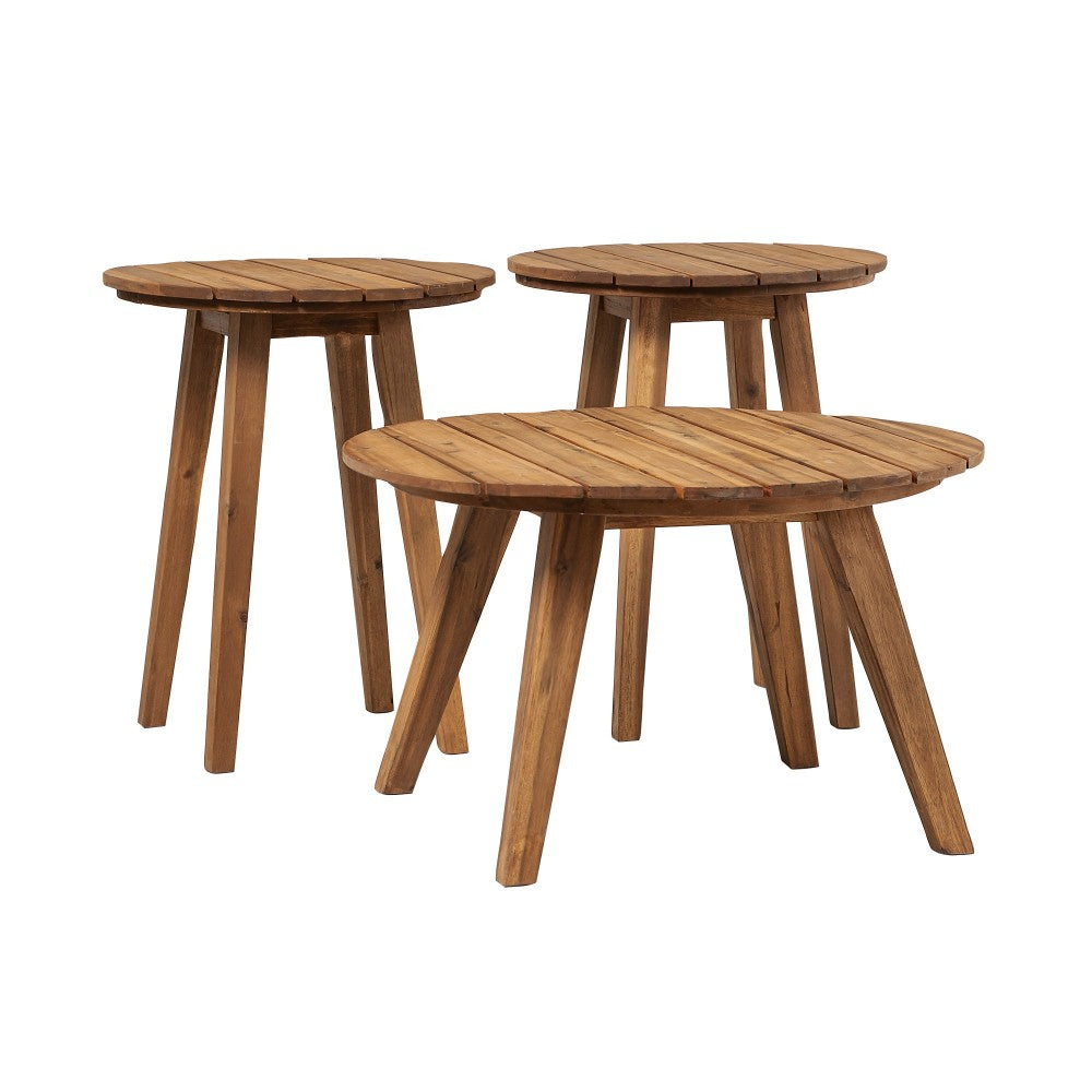 3-Piece Acacia Round Coffee Table and Side Tables - Brown