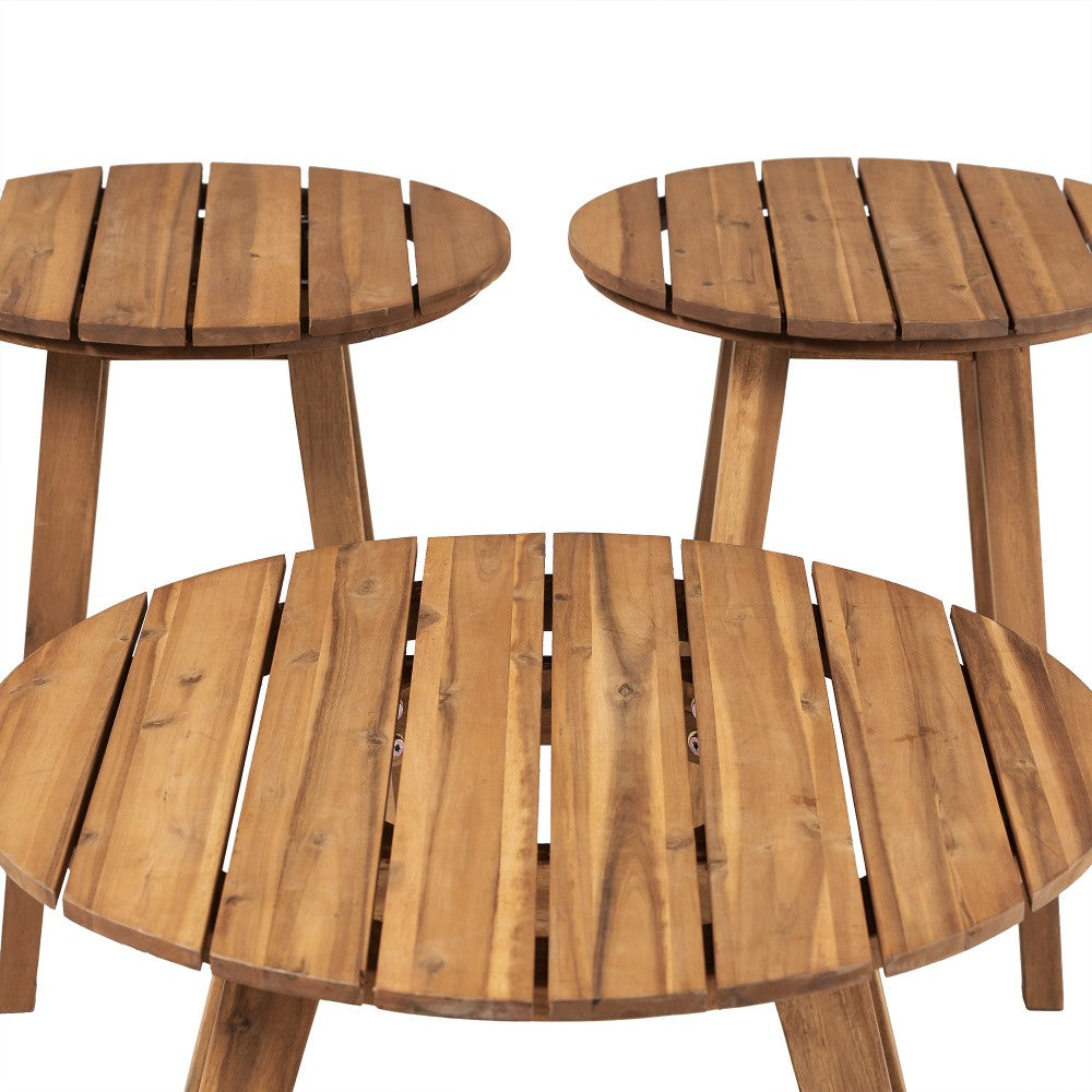 3-Piece Acacia Round Coffee Table and Side Tables - Brown