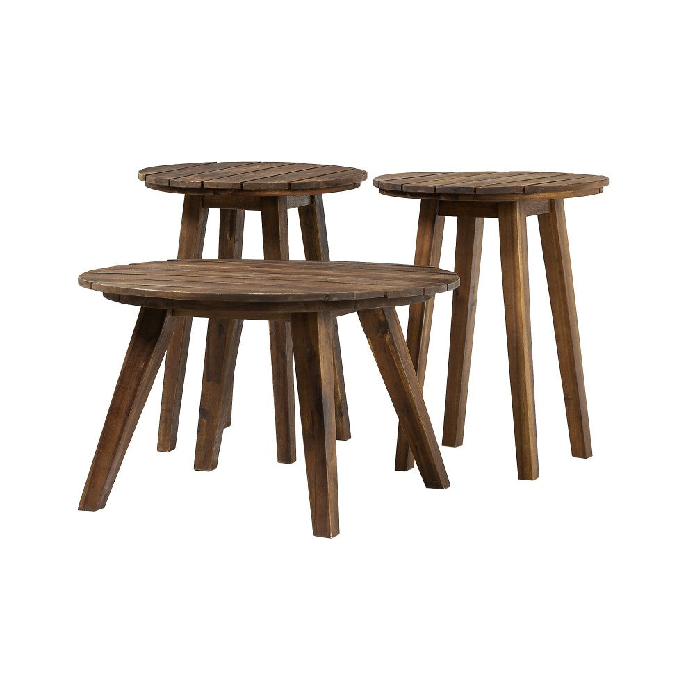 3-Piece Acacia Round Coffee Table and Side Tables - Dark Brown