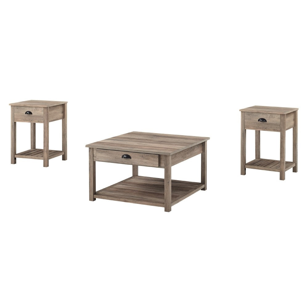 3-Piece Country Coffee Table and Side Table Set - Gray Wash
