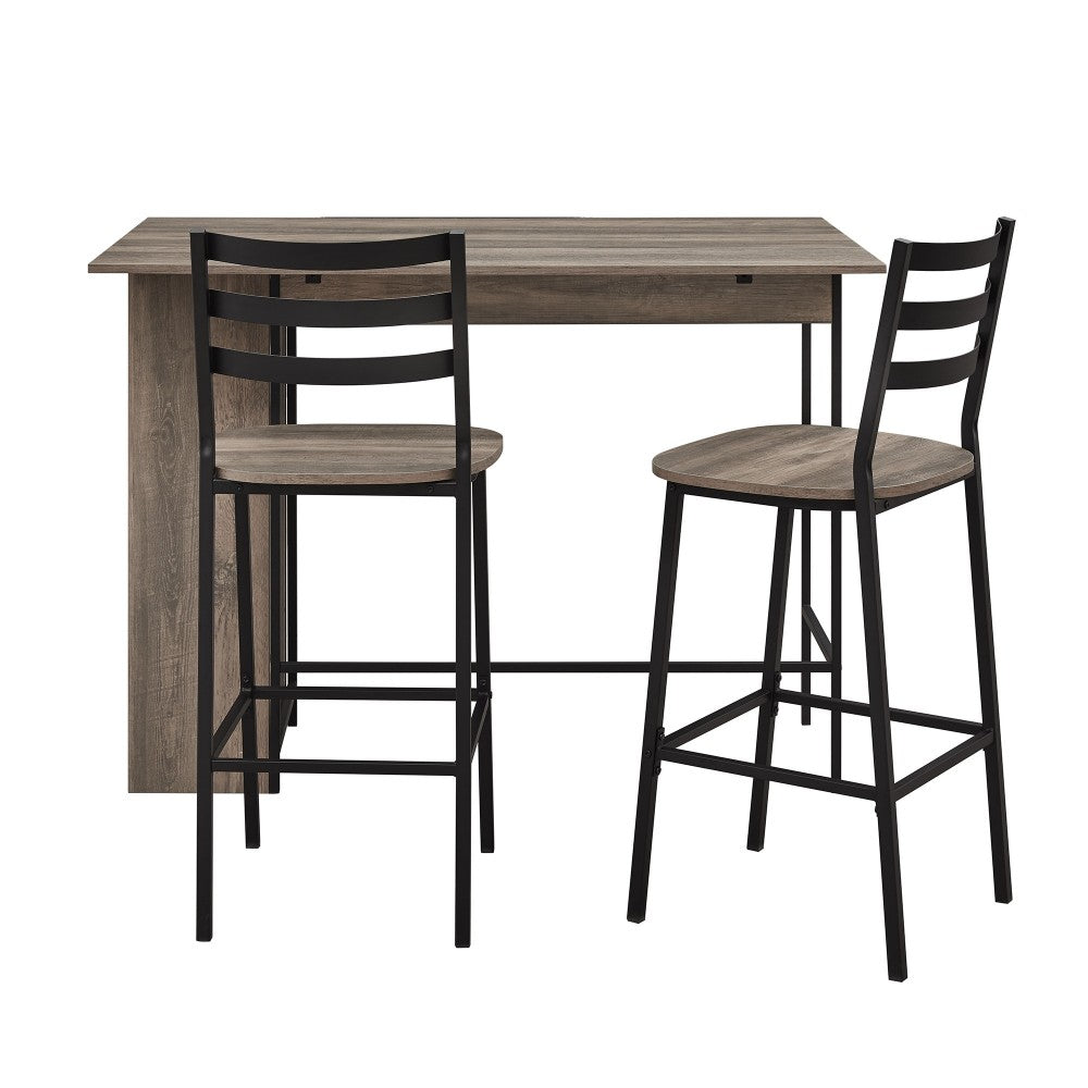 3-Piece Drop Leaf Counter Table Set - Gray Wash